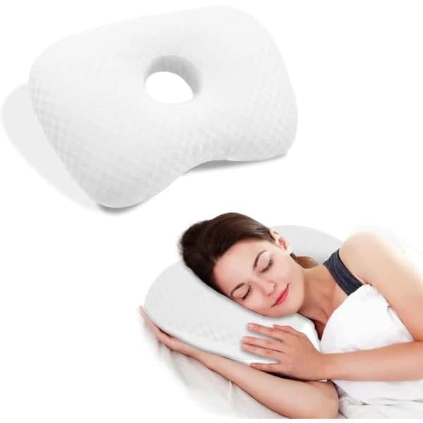 Öronkudde för sidosovare, ergonomisk tryckavlastande kudde med öronhål och nackstöd, för återhämtning efter piercing, vit