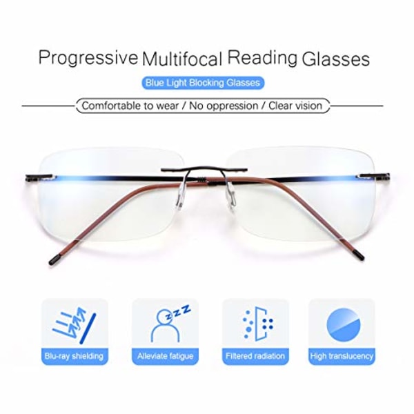 Rimlösa progressiva multifokala läsglasögon för kvinnor män unisex rektangulära glasögon förstoring presbyopi glasögon