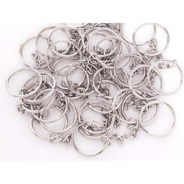 100 stk sølvfargede metallnøkkelringer med kjede for DIY-håndverk, delte ringer, smykkekoblinger, holdbare for langvarig bruk