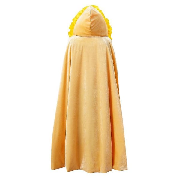 Princess Soft Velvet Hooded Long Cape Cloak Kostym M yellow