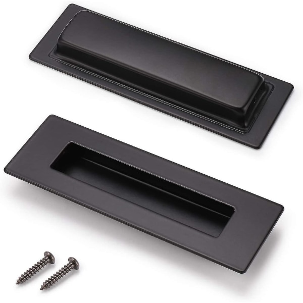 (2 Pack)  Black Rectangular Recessed Flush Handles Sliding Door Pulls Stainless Steel Closet Door Finger Pulls 6 Inch(150mm) Length Flush Pull Handles