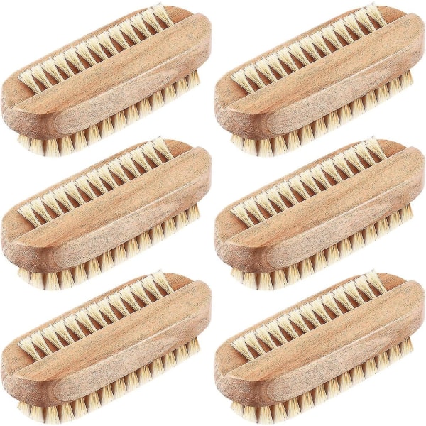 6 delar Nagelborstar Nagelrengöringsborstar i trä Dubbelsidiga skrubbar Nagelborste för trä Handtag nagelborste