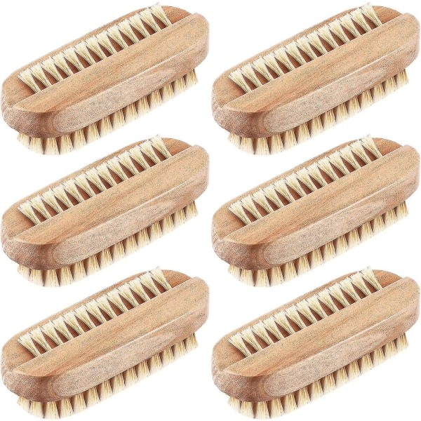 6 Pieces Nail Brushes Wooden Nail Cleaning Brushes Double Sided Scrub Wood Nail Brush Handle Hand Fingernail Brush