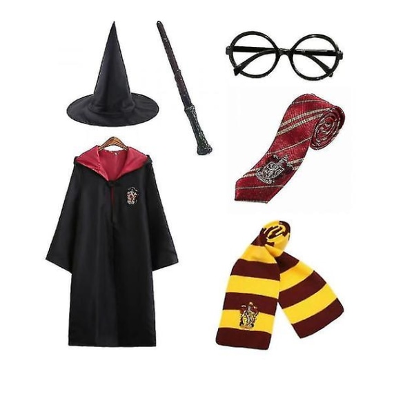 Harry Potter 6st Set Magic Wizard Fancy Dress Cape Cloak Costume-1 a Red 155cm (11-12 years)