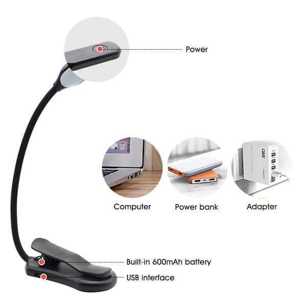 BekaTech 7 LED leselampe med 3 lysfarger, svart