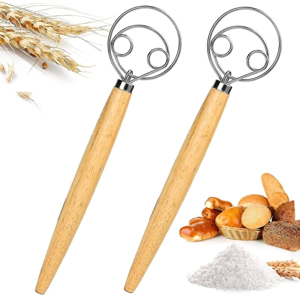 Set med 2 bröddegsvispar, degblandare, dansk degsvisp, handvisp