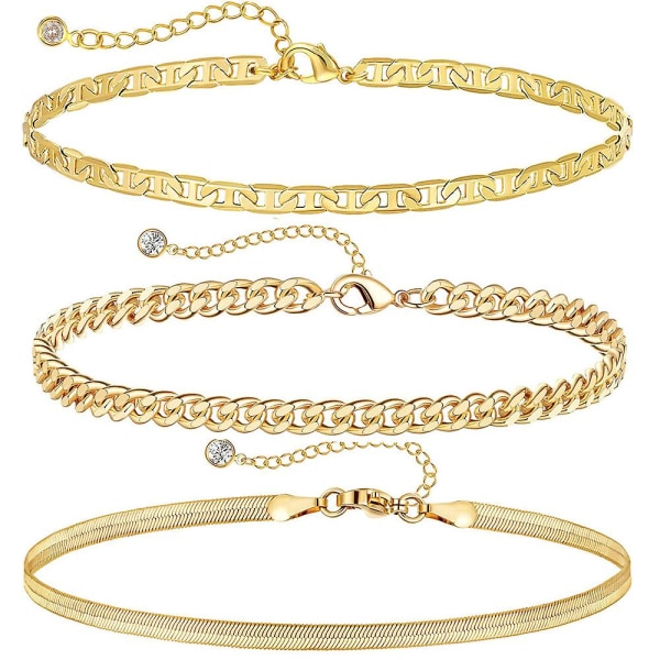 3 Piece Titanium Steel Gold Plated Bracelet Set Paper Clip Chain Bracelet 7