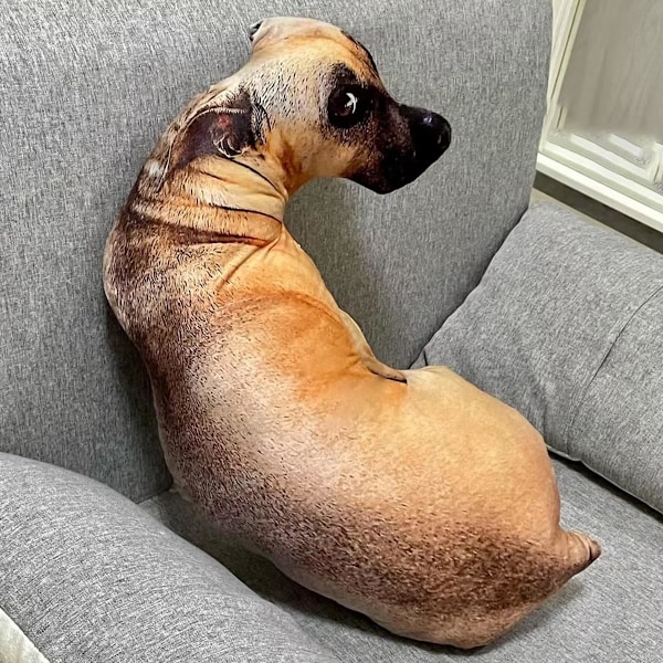 Hundepute 3D Simulering Hund Formet Pute, Morsom Inu Plysj Pute Hund Utstoppet Dyr Pute Stol Pude for Dekor