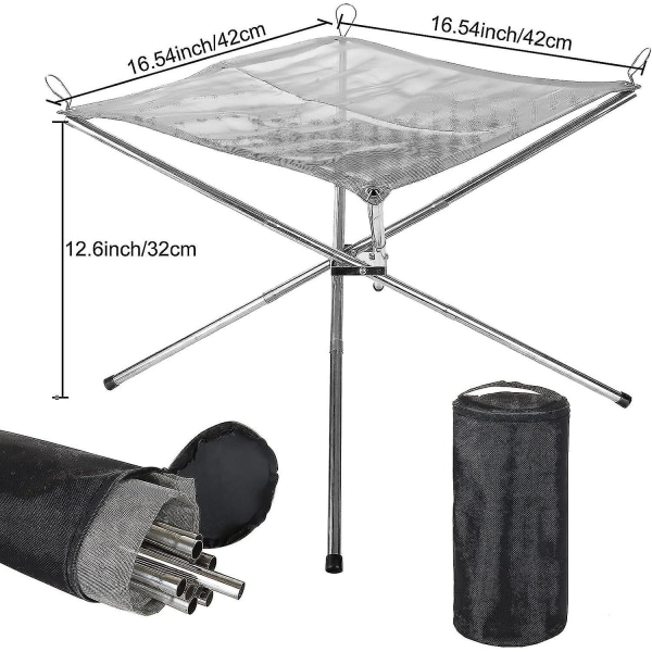 Bærbar ildskål til camping, lille udendørs sammenklappelig ildskål med bæretasker, rustfrit stål mesh camping ildskål til grill