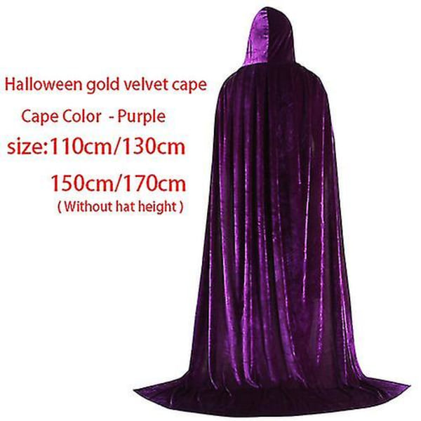 Unisex huvakappa, hel lång sammetskappa för halloweenkostymer_hh 130cm Purple