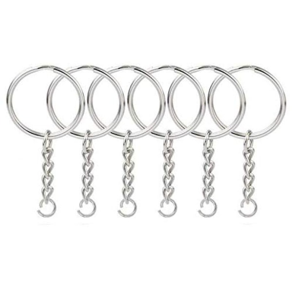100 stk sølvfargede metallnøkkelringer med kjede for DIY-håndverk, delte ringer, smykkekoblinger, holdbare for langvarig bruk