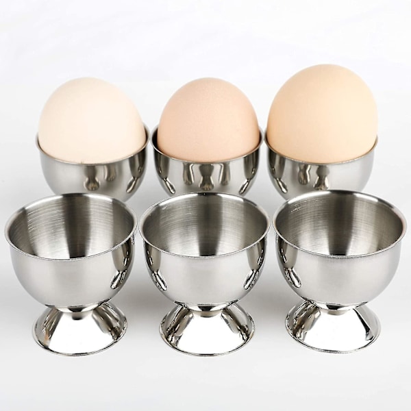 6 stk eggkoppholder i rustfritt stål for bløtkokte egg (eggkopper)