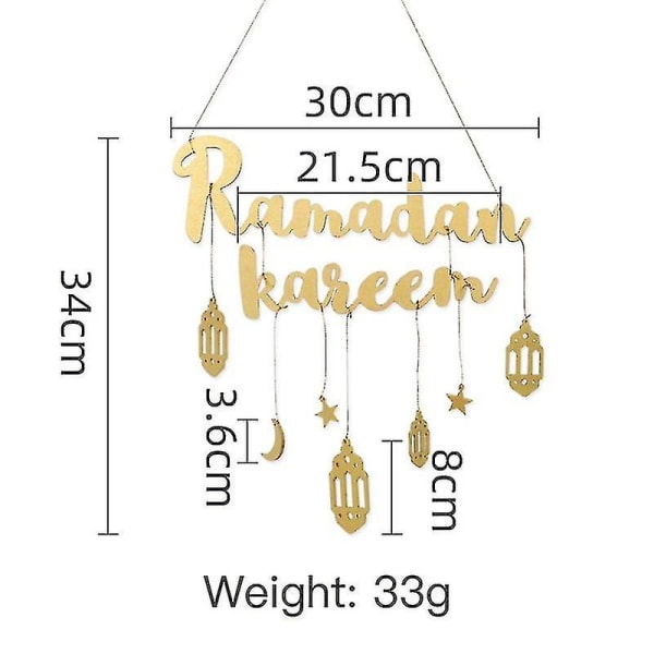 Ramadan Kareem -koriste, puinen riipuskoriste, Eid Mubarak -puinen seinäkilpi, kuu- ja tähtiripus