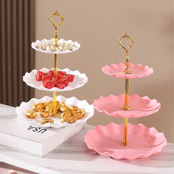3-vånings dessertställ i plast, cupcake-displaytorn, stor kapacitet, enkel montering för bröllop, tebjudningar, vit White
