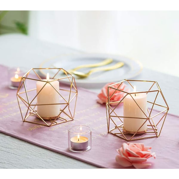 Geometriska Tealight Ljusstakar Guld, Moderna Metall Bordsdekorationer, Ljusstativ Accent för Tealight 2 st