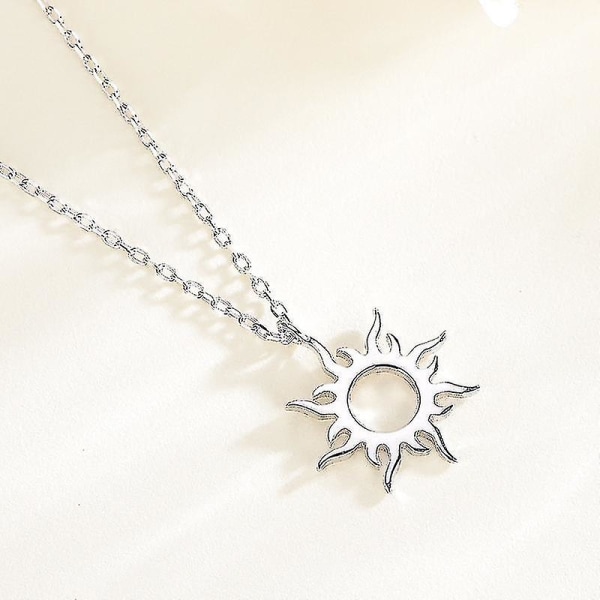 Sol Halsband Sterling Silver Solhänge Med 22+2 Rostfritt Stålkjedja Present Till Män Kvinnor