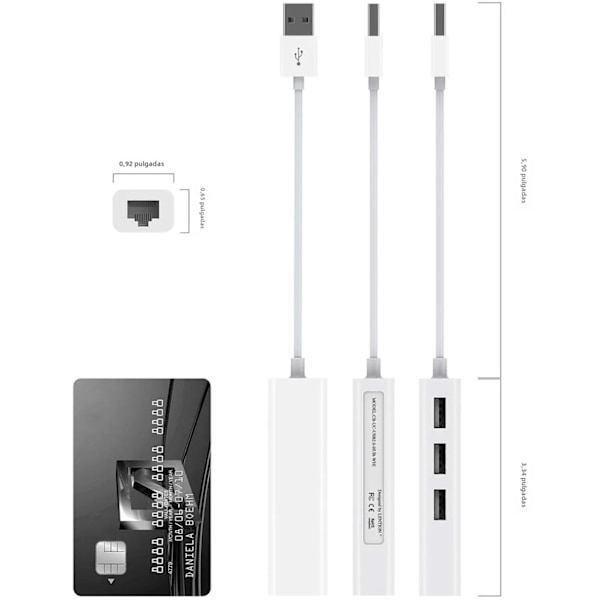 USB Ethernet Netværkskort 3 Porte Høj Hastighed USB 2.0 til RJ45 Netværksadapter 10/100 til Macbook Win med Hub