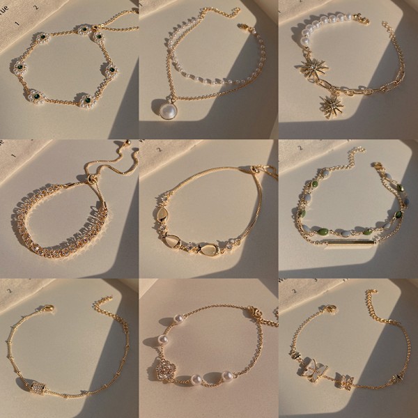 Koreansk retro perlearmbånd dame ins stil nisje high-end titan stål armbånd par armbånd hånd smykker