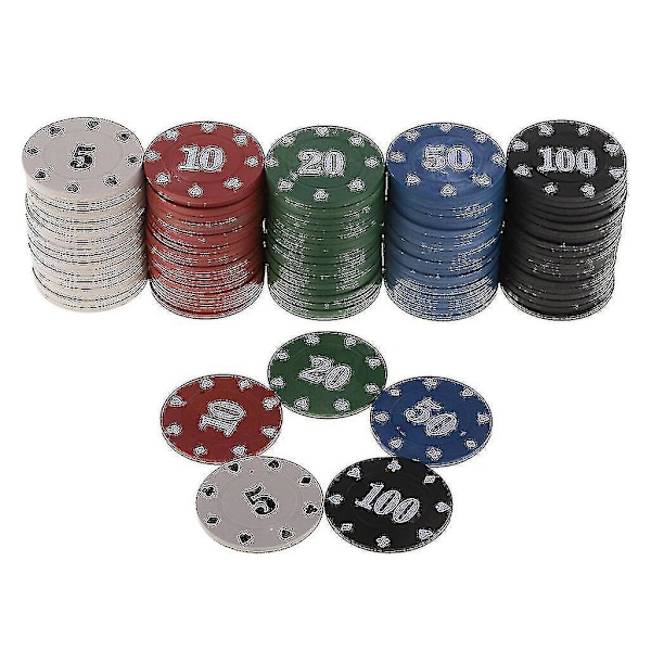 100 st runda plastmarker för kasino, poker, kortspel, baccarat, räkningstillbehör, tärningsspel, underhållningsmarker 5/10/20/50/100