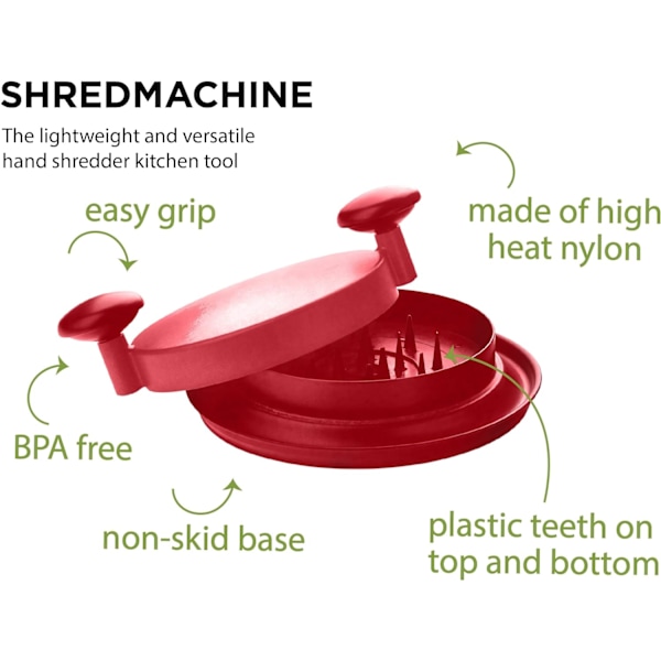 ShredMachine, Rød - Det raske, enkle å bruke alternativet til Bear Claws Meat Shredder for Pulled Pork, Beef, Chicken og mer