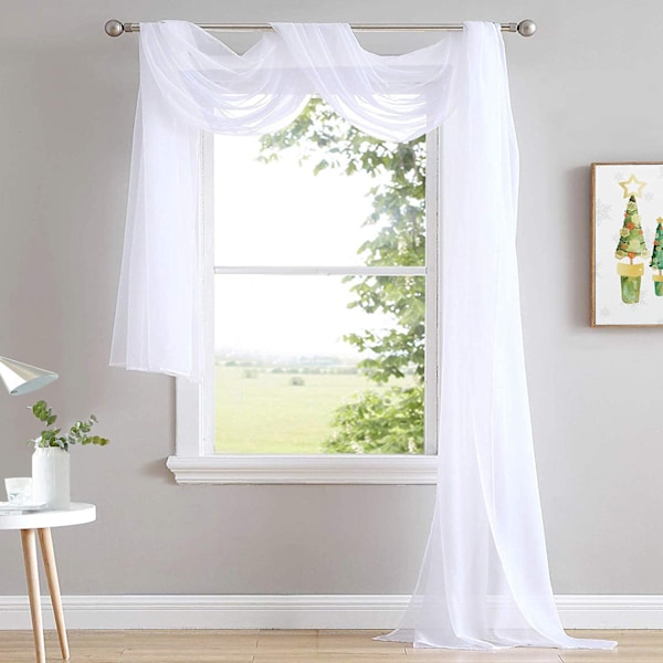 Canopy Bed Curtains Panels 236 - Home Decoration Sheer Voile Scarf Valance for Wedding (1 Panel, W60 x L236, White)