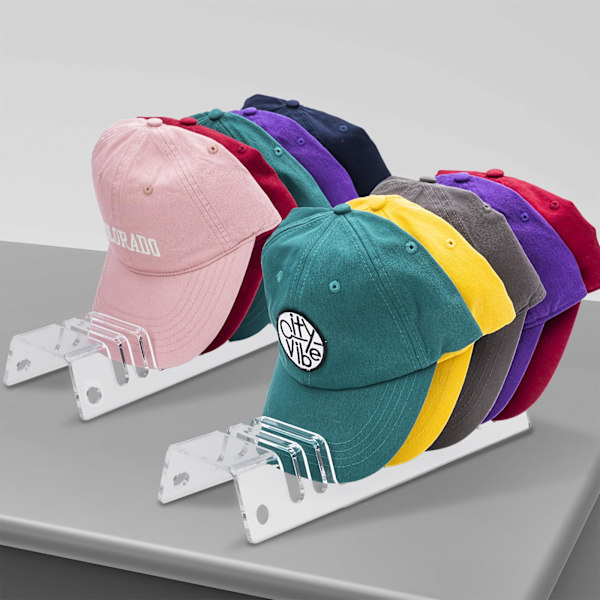 Akrylhatteholder for 24 baseballcaps, 2-pak - Hatteholder for baseballcaps, fotballcaps, snapbackcaps, hattestativ, ingen installasjon nødvendig