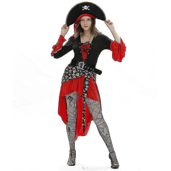 Vuxen piratdräkt kvinnor, kvinnlig piratdräkt vuxen, dam piratdräkt, Halloween piratdräkt med strumpor XXL