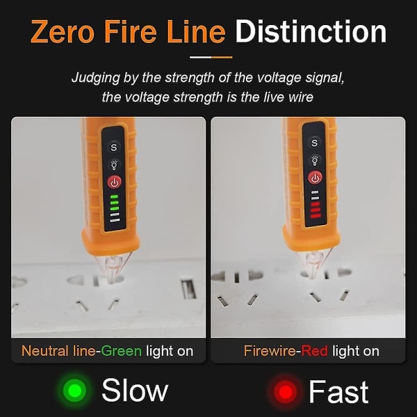 Berøringsfri spenningsdetektor, AC 12-1000V spenningstester med justerbar følsomhet med lommelykt og lydalarm, nøytral/strømførende ledningstest og deteksjon