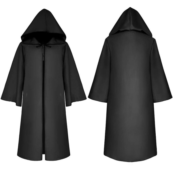 Halloween mantel Plague Doctor Mask Cosplay Dräkt Sorcerer Lång skjorta Huva Svart Robe Vuxen och barn Semesterkostym Set 125cm black