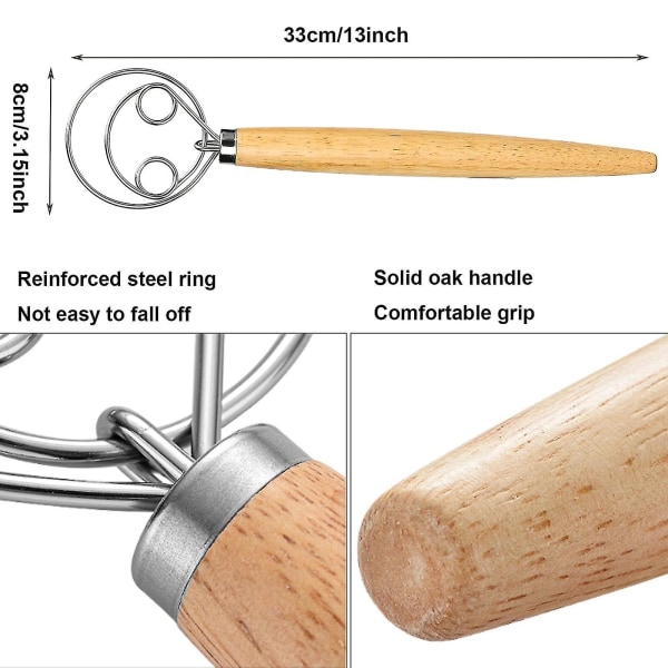 Set med 2 bröddegsvispar, degblandare, dansk degsvisp, handvisp