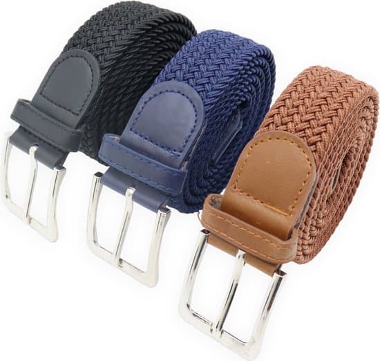 Vävda stretchbälten 3-pack för män kvinnor, hålfria elastiska flätade bälten, nickelfritt spänne, svart marin konjak, 3,5 cm bredd