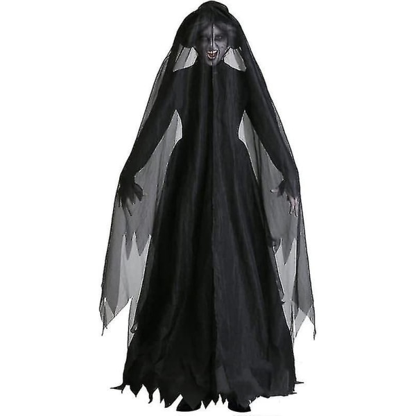 Halloween Jul 3st Dam Wicked Witch Costume Svart Klänning Veil Hat Set Vuxen Fancy Dress Up Halloween Outfits Vampire Skull Witch Dress Cospla