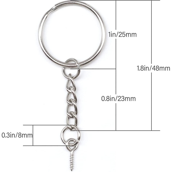 50 stk. Metal Split Key Chain Ringe, Key Ringe Med Link Kæde, Åben Springring