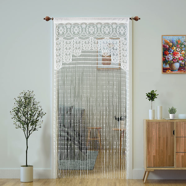 Spetsdörrsnöre Gardin för Dörröppningar, Dörröppning Hippie Fönsterpanel Rumdelare Väggskåp Gardiner  (35×79in/90×200cm, Vit)