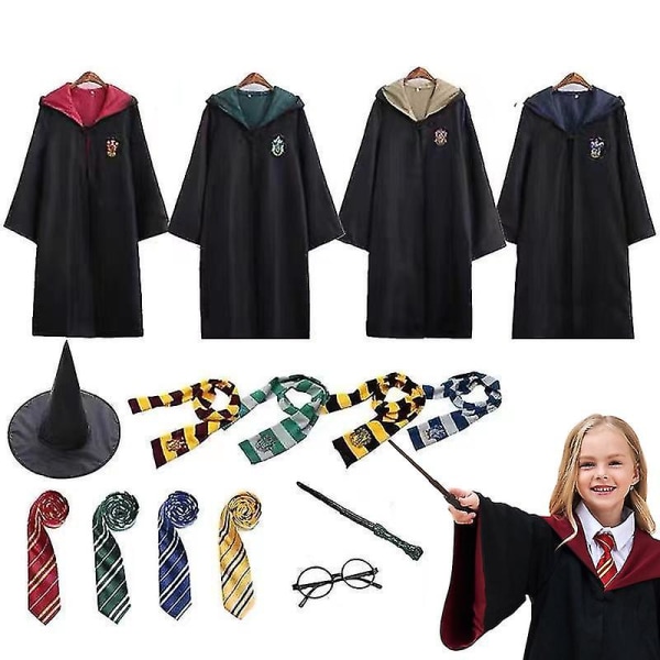 Harry Potter 6st Set Magic Wizard Fancy Dress Cape Cloak Costu c Red 165cm
