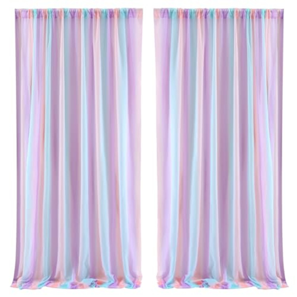 10x7ft Färgglad Chiffon Bakgrundstyg Bröllopsbakgrund Chiffon Bakgrundsdraperier Bröllopsceremoni Fest Hem 5x7ft, 2 Paneler