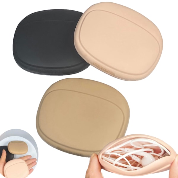 Silicone Headphone Organizer - Data Cable Storage Case - Mini Key Box - Portable Wired Headset  (Black - Brown - Nude-3PCS)