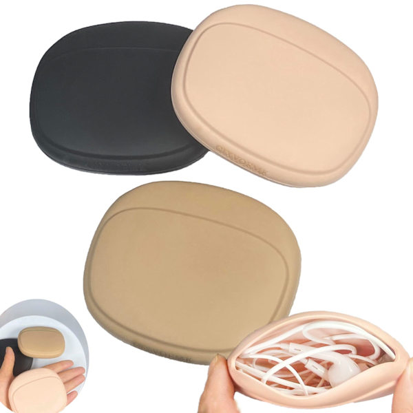 Silikone Hovedtelefon Organizer - Datakabel Opbevaringsboks - Mini Nøgleboks - Bærbar Trådløs Headset  (Sort - Brun - Nude-3PCS)