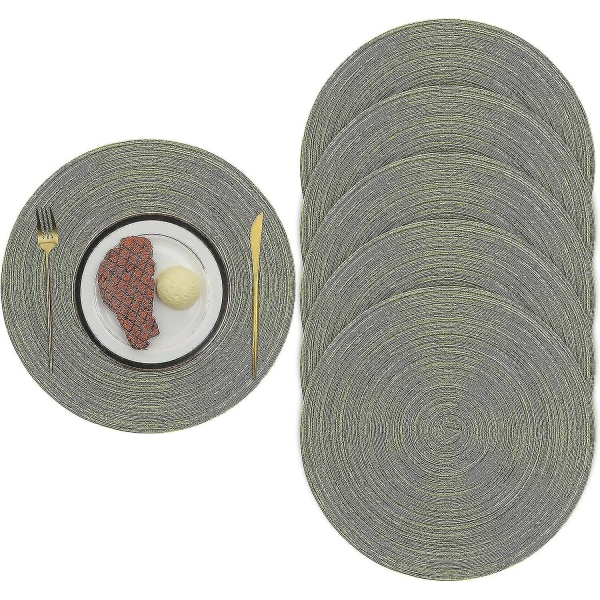 38cm Woven Round 6 Pc Placemats Heat Insulation Non Slip Washable Place Mats For Home Wedding Restaurant (green)