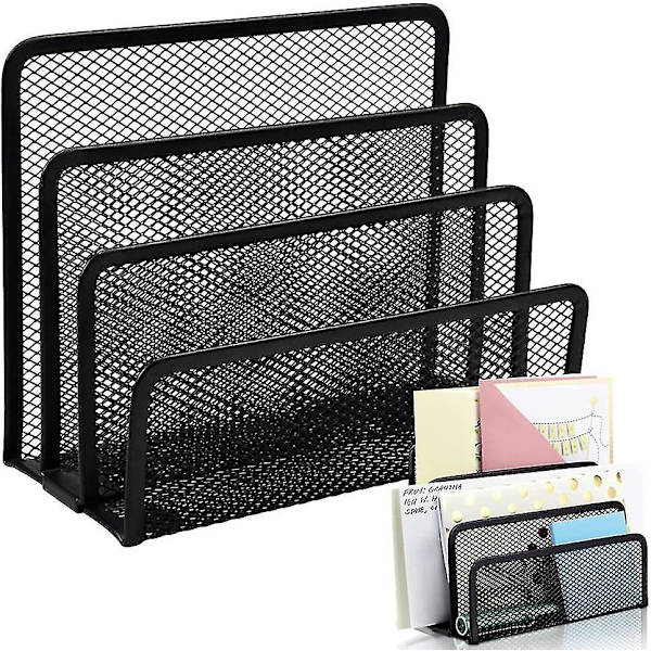 Brevsorter, sorte brevkasser i mesh, kontorbrevholder med 3 rum (sort)