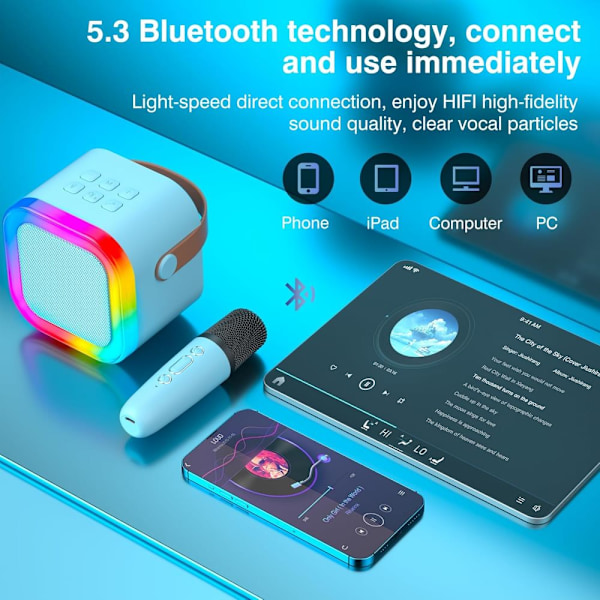 Bluetooth-højttaler - Bærbar Bluetooth-karaokehøjttaler - Blå