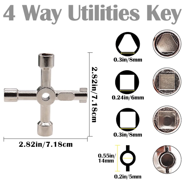 2-pack 4-vägs Sillcock-nyckelset Vattennyckel, Multifunktionell Vattenverktygsnyckel för Spigots, Kran, Ventil och Skåp