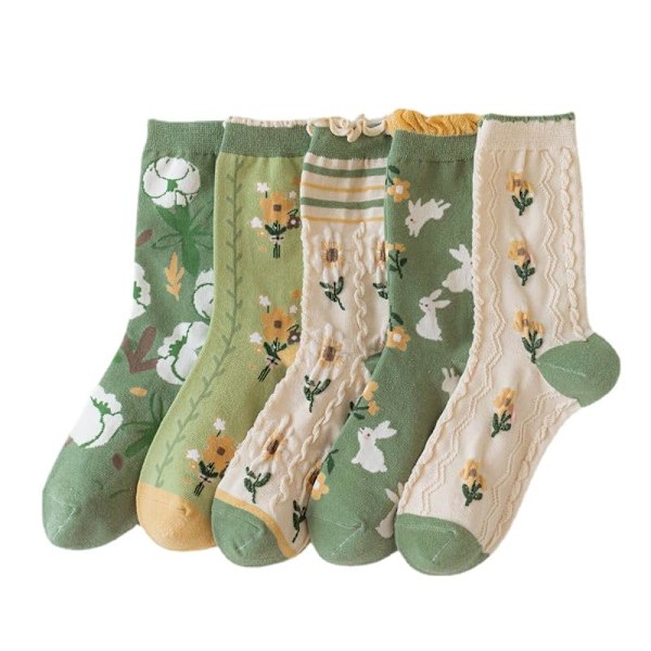 Women's Flower Socks 5Pairs Crew Socks Cute Lace Ankle Socking Casual Socks Socks are very soft, elastic band will not fall off