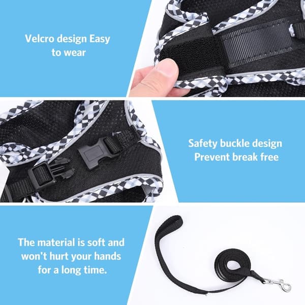 Adjustable Dog and Cat Harness with Leash, Reflective and Soft, Secure Fit, XXS