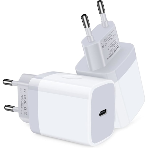 (2 stk.) iPhone 11/12/13/14/15/16 kompatibel Mini Hurtiglader USB-C PD 20W