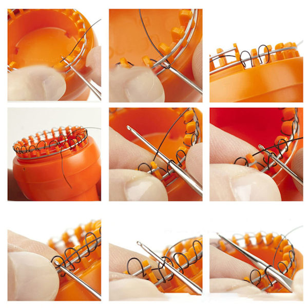 Mini vävstol maskin, tråd virka vävstol orange ergonomisk design automatisk frigöring säker hållbar tråd virka stickare för hatt halsduk strumpor
