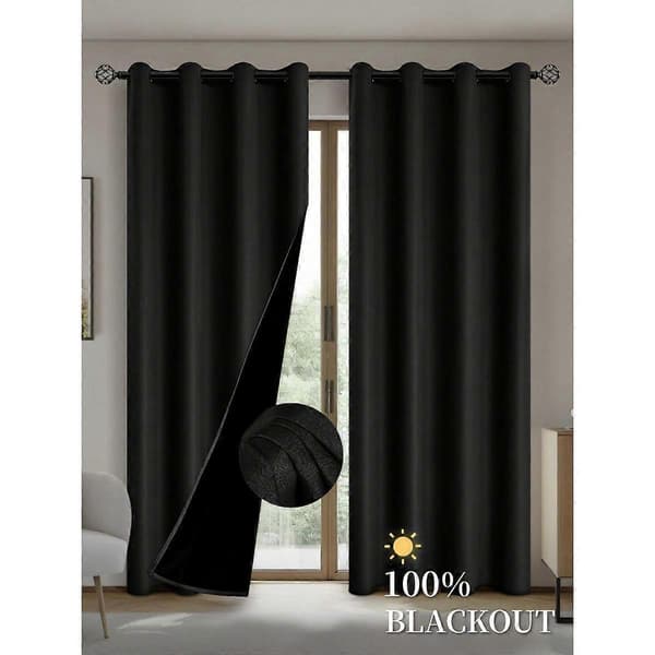 Mörkläggningsgardin med termiskt isolerat polyesterfoder för vardagsrum, sovrum, kök, svart 100 x 200 cm, 1 st med öljetter black 100X200CM 1PCS&Grommet Top