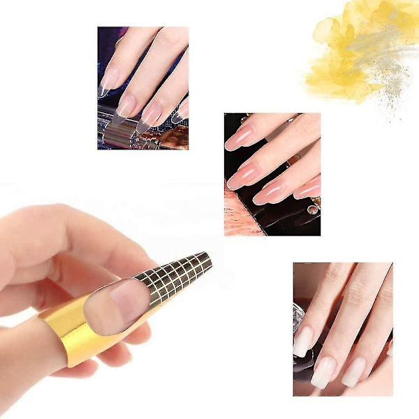 1 rulle (500 st) nagelmallar, självhäftande nagelmallar, förlängningsfolie, modelleringsmallar guld
