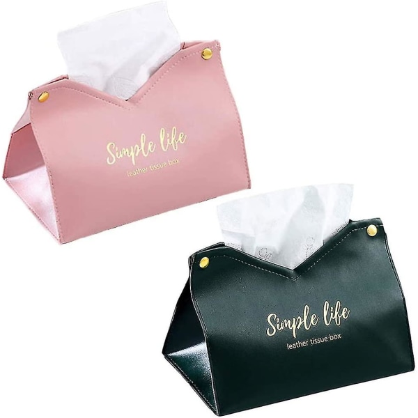 2 stk. Tissueholder, Tissue Box, Læder Tissue Box, V Port Design (pink, Grøn)