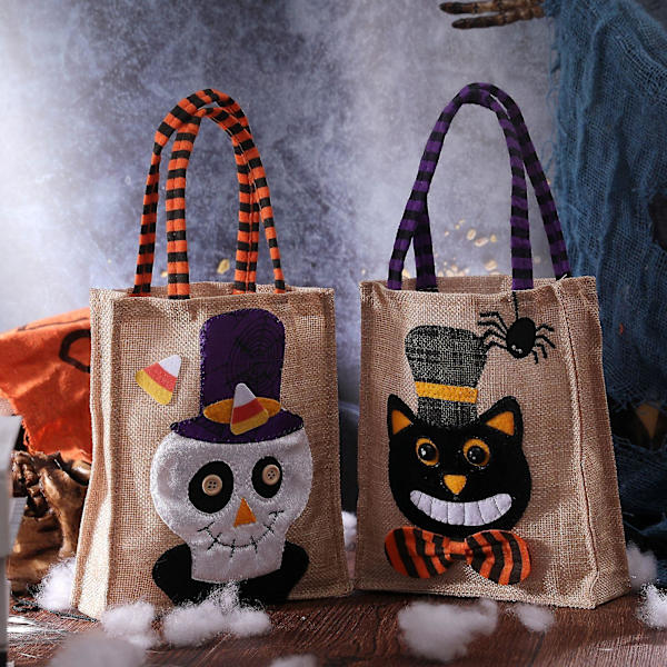 Halloween Ornament Gennem Græskar Skelet Heks Goodie Bag Linned Gavepose (stil 4)